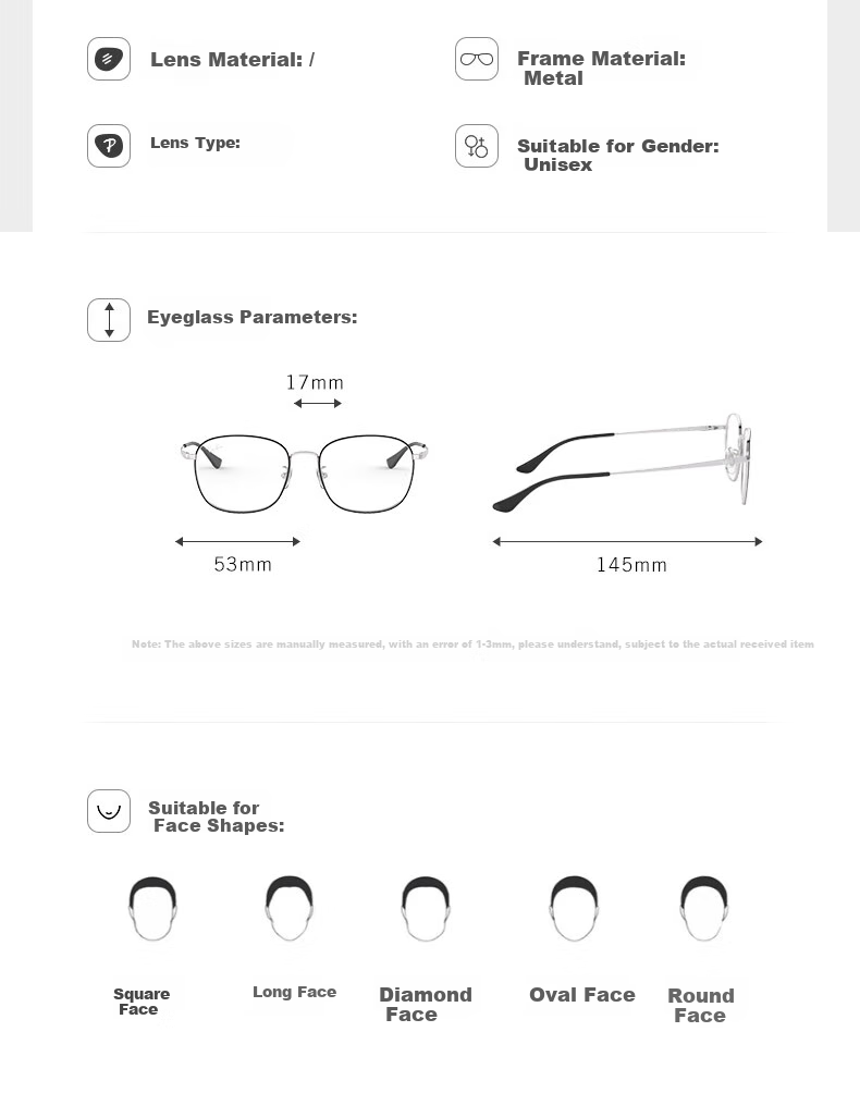 RayBan Metal Square Prescription Glasses Frame, Retro Lightweight Cosmetic Optical Frames, 0RX6418D Gift 1