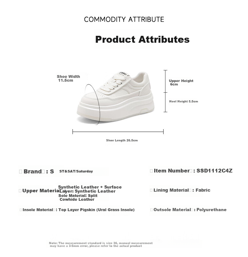 St&Sat Thick-Soled White Sneakers for Women, 2026 New Summer Style, Height-Increasing for Petite Figures, Fashionable Versatile Casual Skateboard Shoes, Lightweight Athletic Shoes 2