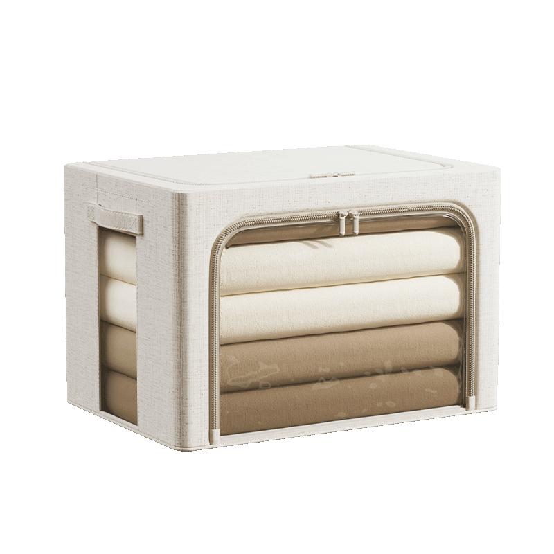 Ziranwu Tianshan Cotton And Linen Clothes Storage Box, Quilt Organizer Box, Large Window Wardrobe Storage Container, Milk Apricot Color - 100L