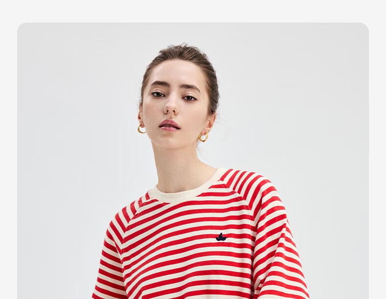 Navikail Italian Small Sailboat Women's Cotton Loose Long Sleeve Sweatshirt Striped Crew Neck T-Shirt 2315005501 Red White L 13