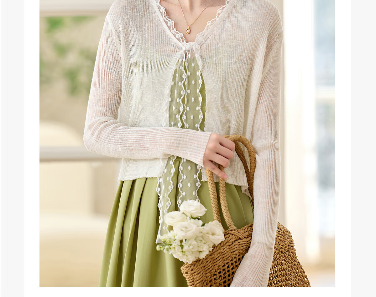Pincai Women's Summer Ice Silk Lace Tie Cardigan Thin Shawl Air Conditioning Shirt P52Z070 16