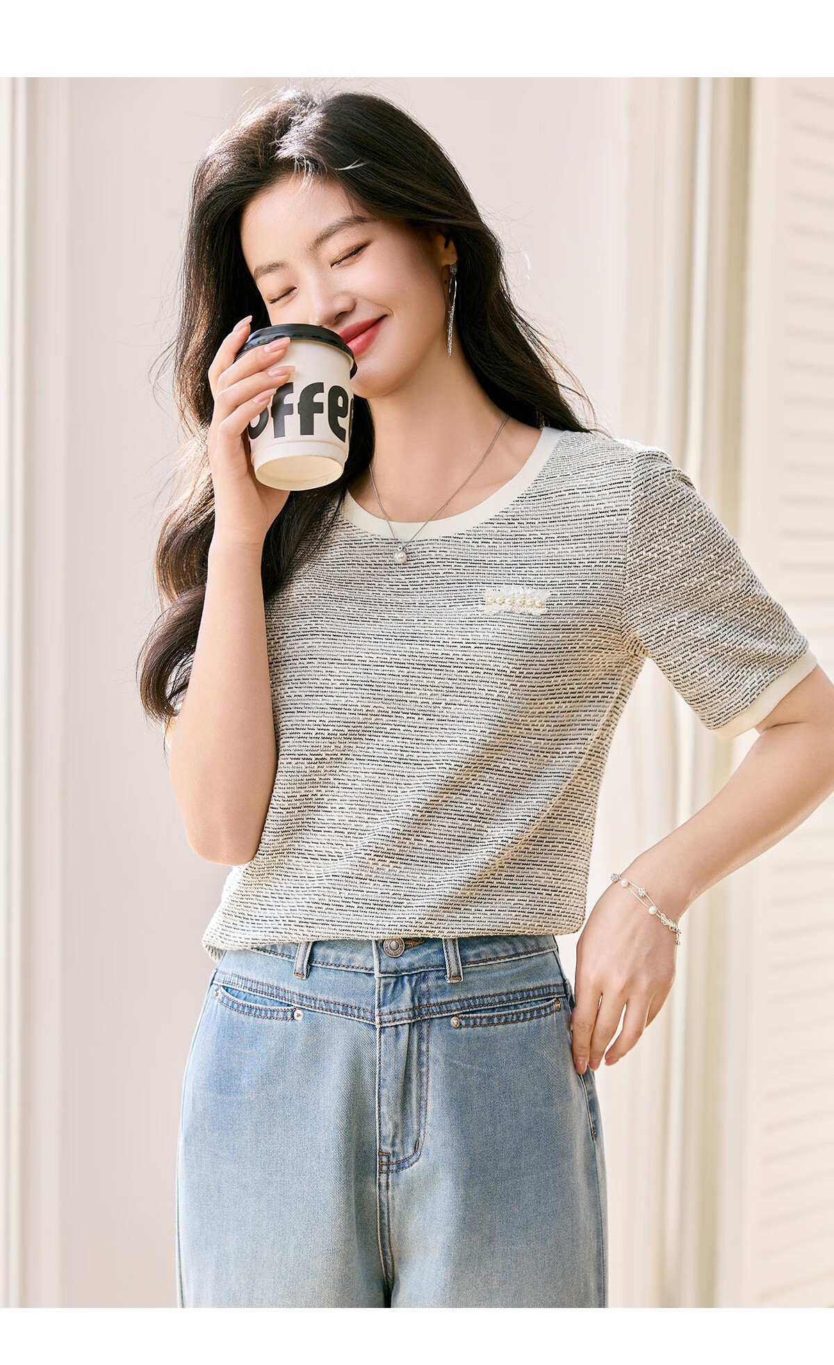 Taxiang Long-Sleeve T-Shirt for Women, Round Neck, Chanel-Style, Regular Shoulder Top, Versatile Design Long-Sleeve Base Shirt, Women's T53T031 15