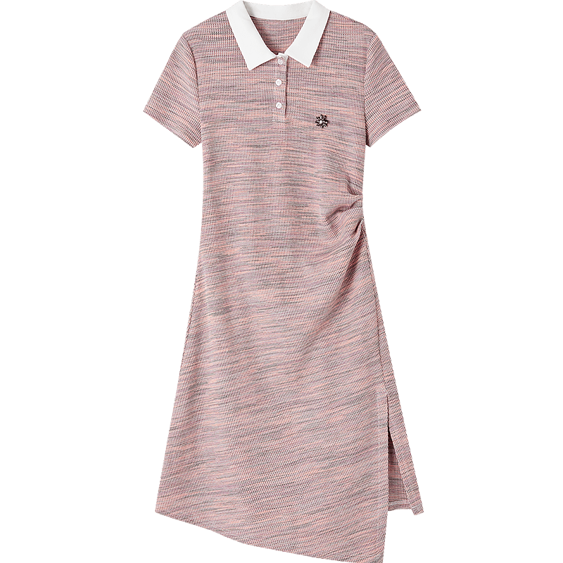 Demana [With Cloud Cotton] Summer Smart Color-Block Polo Collar Pleated Waist Color Yarn Knit Women's Dress