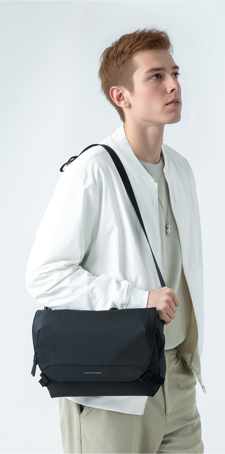 MARK RYDEN Crossbody Bag for Men, Large Capacity Portable Commuter Shoulder Bag, Casual Lightweight Messenger Bag for Outings, Elegant Black 8