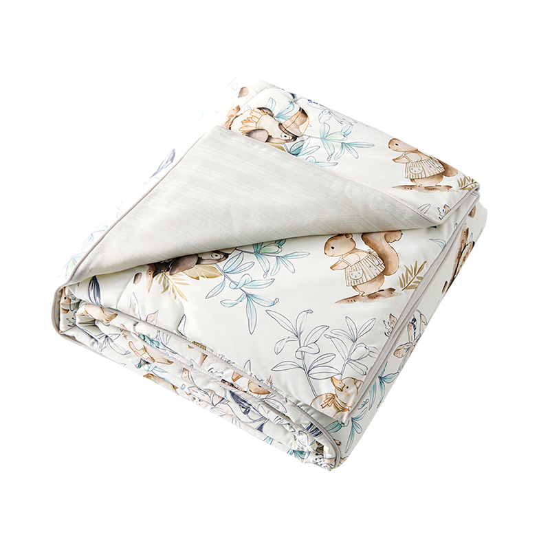 OUYUN Silk Children's Summer Cooling Quilt, Baby Air Conditioning Quilt, Breathable Sweat-Wicking Cool Quilt, Forest Animal Pattern, 150cm*120cm