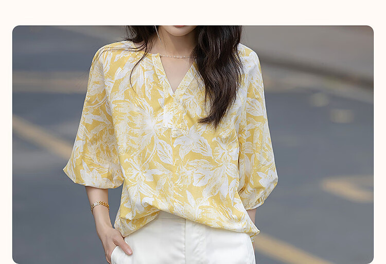 Demana "A Cloud in My Heart" Summer Romantic Pure Cotton Printed Shirt with Detachable Decorative Chain Women's Blouse 4