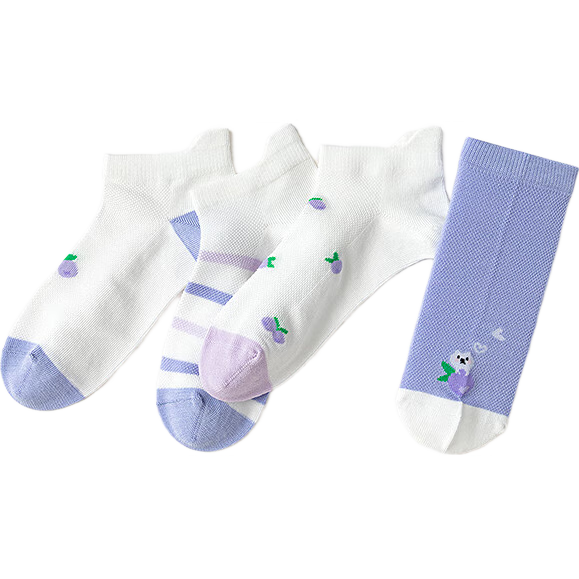 BALABALA Children's Boat Socks Summer Mesh Socks Thin Style Boys And Girls Short Socks Preppy Style Elastic Four Pairs Pack 209225172206