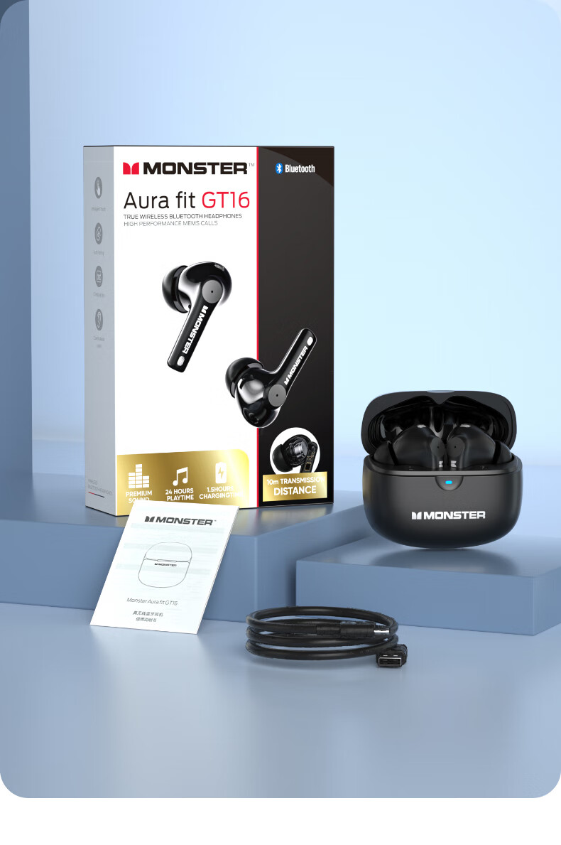 Monster In-Ear True Wireless Bluetooth Earphones, Wireless Sports Gaming Headset, Call Noise Reduction, Bluetooth 5.4, Compatible with Apple And Huawei Phones GT16 White 13
