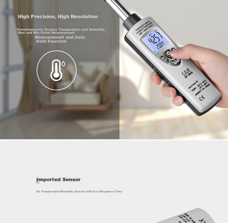 CEM DT-321S Thermometer And Hygrometer, Professional High-Precision, Wet Bulb Dew Point Temperature Detector, Industrial Thermometer And Hygrometer 2