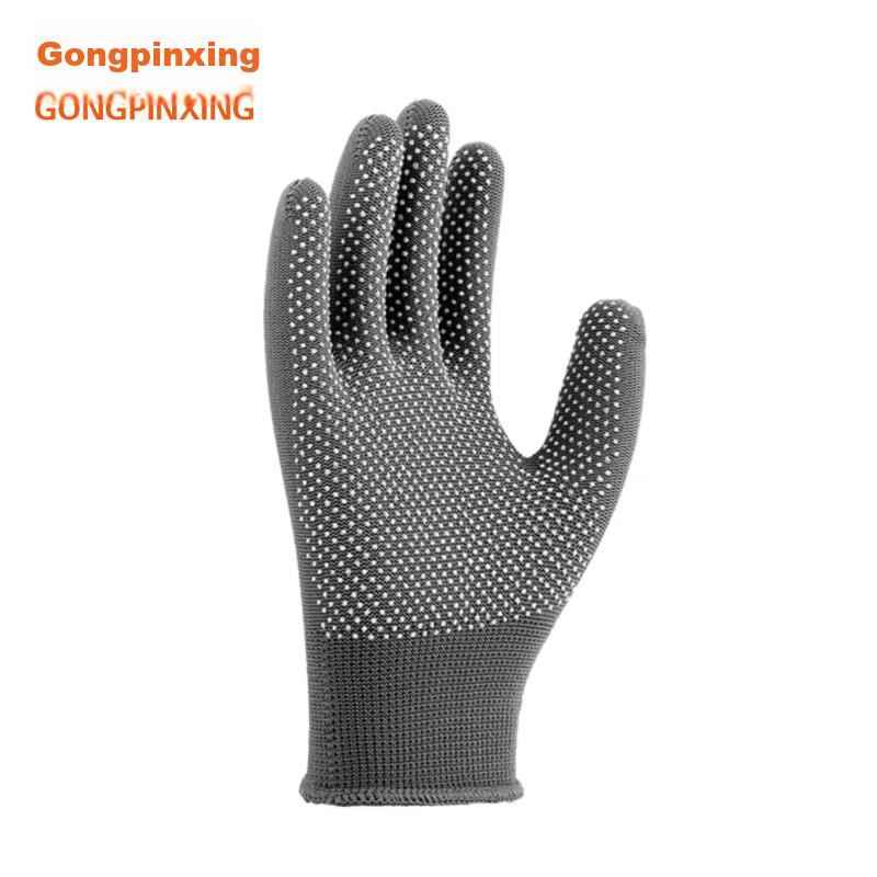Рабочие перчатки Gongpinxing, защитные перчатки с точечным покрытием, износостойкие, нескользящие, для строительных площадок, для вождения, дышащие, легкие, нейлоновые, серые, 12 пар