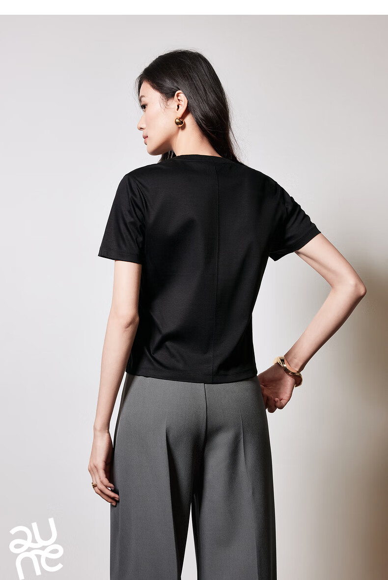 Chuyu Mulberry Silk T-Shirt for Women, 2025 New Style, Mandarin Collar Short Sleeve Simple Versatile Top, Ice Lake Blue, M 26