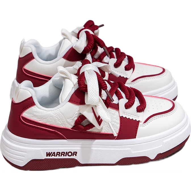 Huili Spring New Women's Shoes, Thick-Soled Sneakers, Fashionable Versatile Footwear J575Z, White/wine Red, Size 39