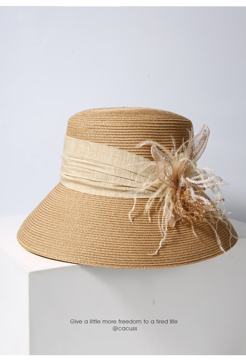 CACUSS Women's Summer Straw Hat Beach Sunshade Elegant Luxury French Style Woven Sun Hat Yunran 6