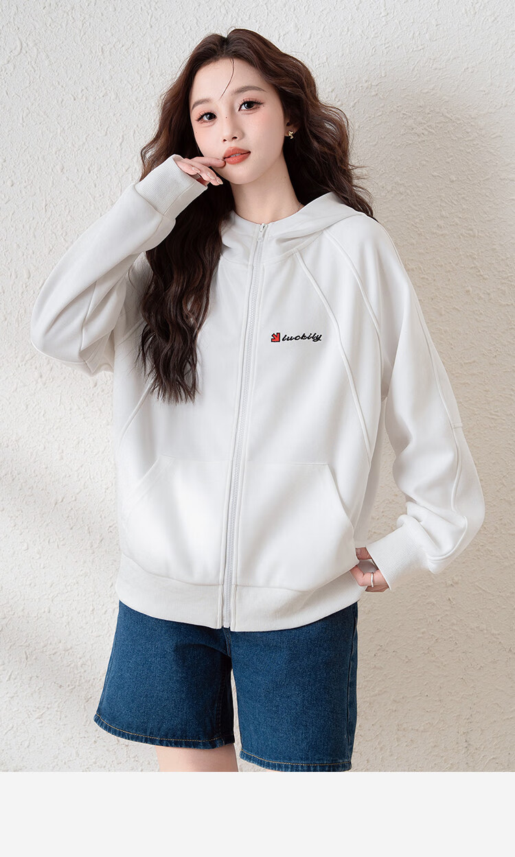 TonLion 2025 Spring Women's Hooded Short Letter Print Sweatshirt Jacket Off-White L 21