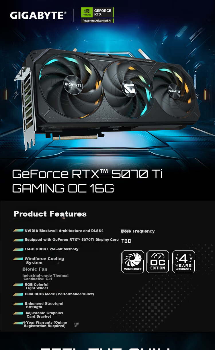 GIGABYTE 5070Ti Graphics Card, Xueying GeForce RTX 5070 Ti AERO OC 16G DLSS4 Gaming Design OpenClaw Local Deployment Graphics Card 3