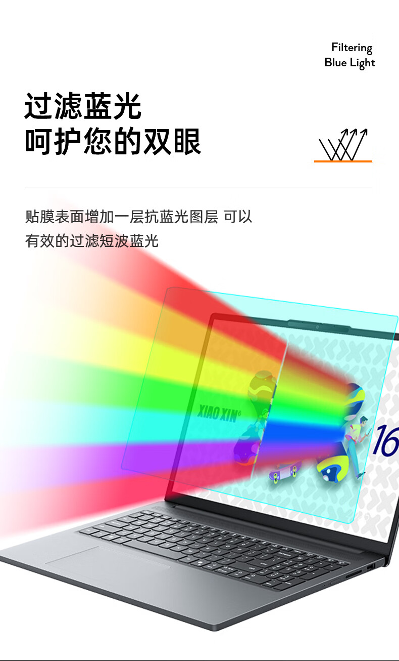 Jiasu Lenovo Xiaoxin 16/16SE Keyboard Cover + Anti-Blue Light Screen Protector, for 2026/25 Models, 16-Inch Laptop Anti-Blue Light Eye-Friendly Full-Screen Film, Easy to Apply 6