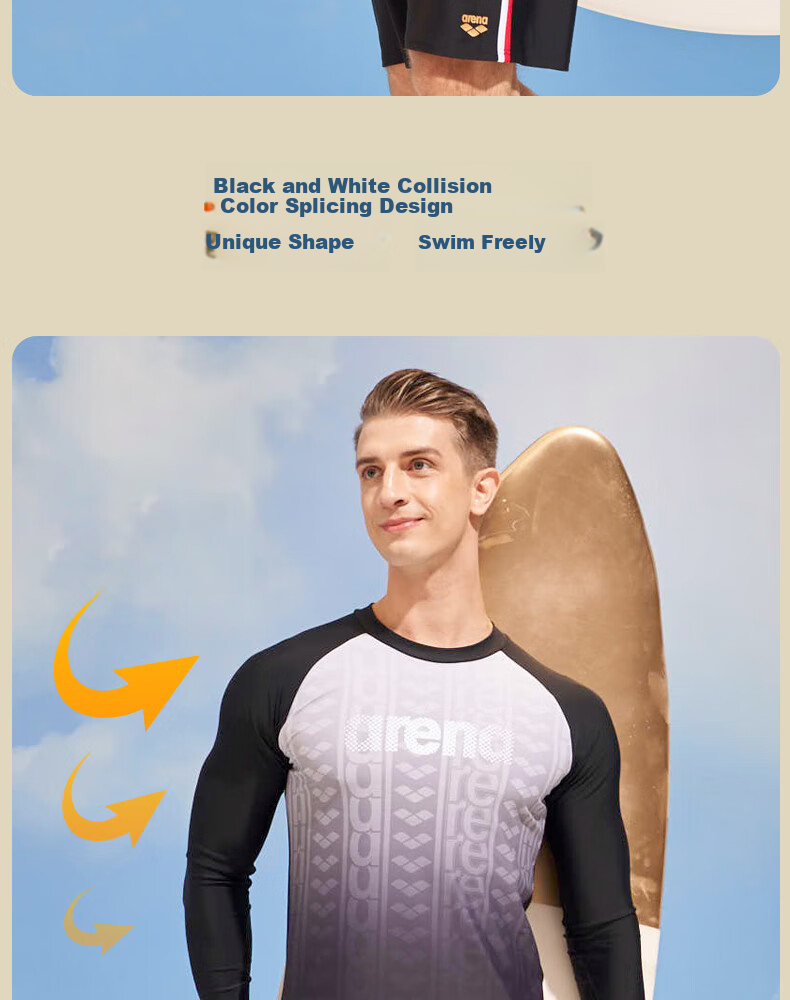 Arena Men's Swim Top, Long-Sleeve Sun Protection Casual Surfing High-Elastic Comfortable Gradient Print Conservative Gear 5
