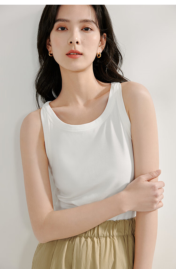 INMAN U-Neck Camisole Tank Top, Summer Women's Wear, Inner Or Outer Wear, Slimming Sleeveless Top, White, XL 26
