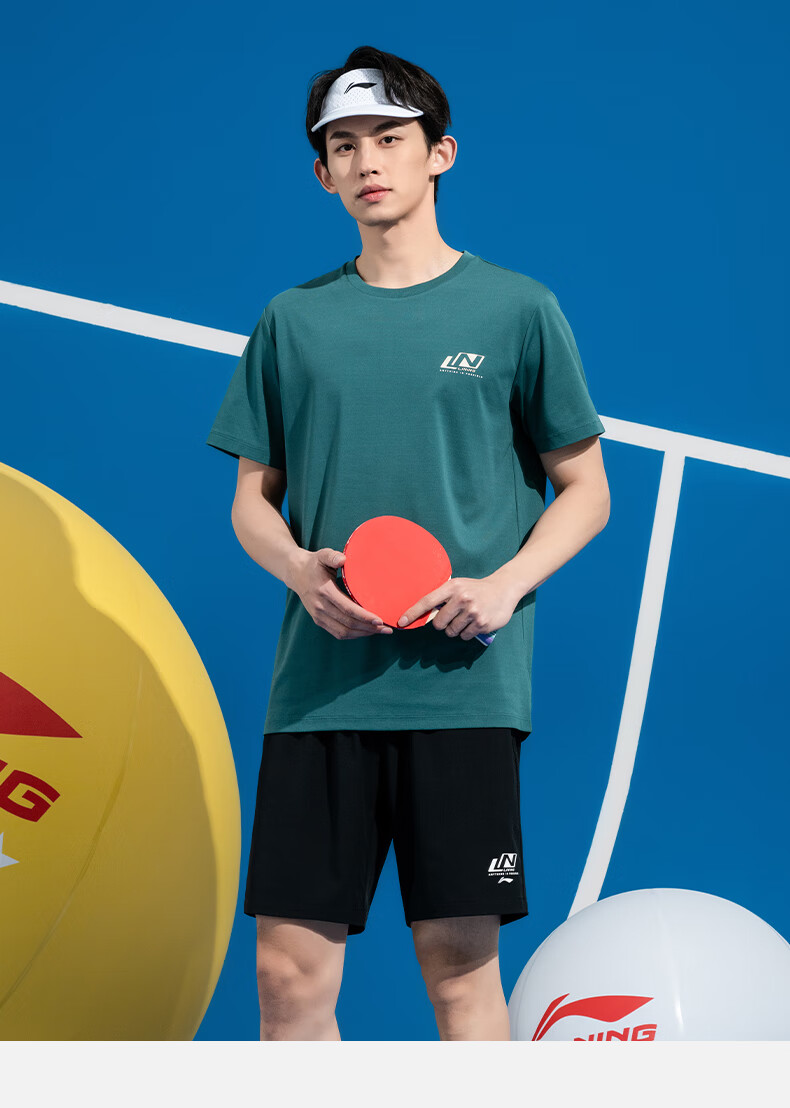 LI-NING Sports Short Sleeve Breathable Loose Casual Quick-Dry Running Fitness Five-Point Shorts Table Tennis Shirt Unisex S 9