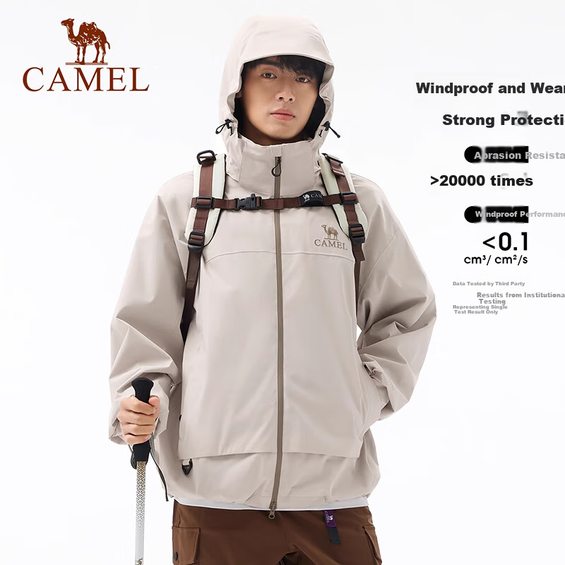 CAMEL Outdoor Jacket, Triple Protection, Men's And Women's Wear, Short Style Coat, Loose-Fitting, Breathable, Windproof, Waterproof, Casual Outerwear, G076 S
