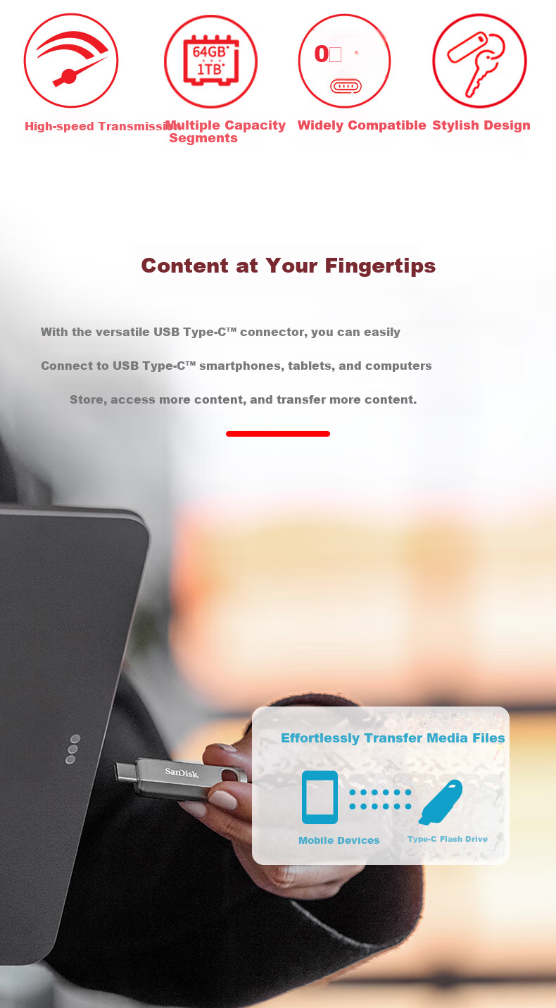 Sandisk 256GB Type-C USB3.2 Mobile Flash Drive CZ75, Read Speed up to 400MB/s, Data Recovery, Secure Encryption, Metal USB Drive for Phones, Tablets And Computers 2