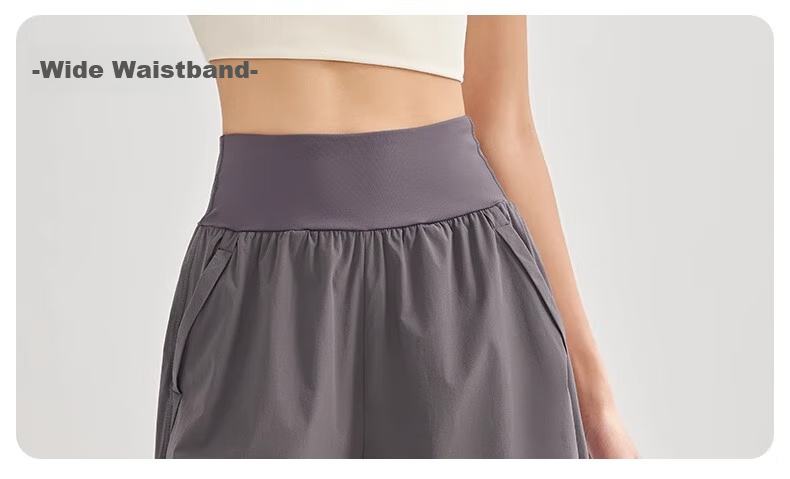 NEVER ME Women's Sports Pants, Casual Shorts, High-Waisted Tummy Control, Loose-Fitting, Breathable, Quick-Drying, Running, Fitness, Boxing Pants, Summer 33