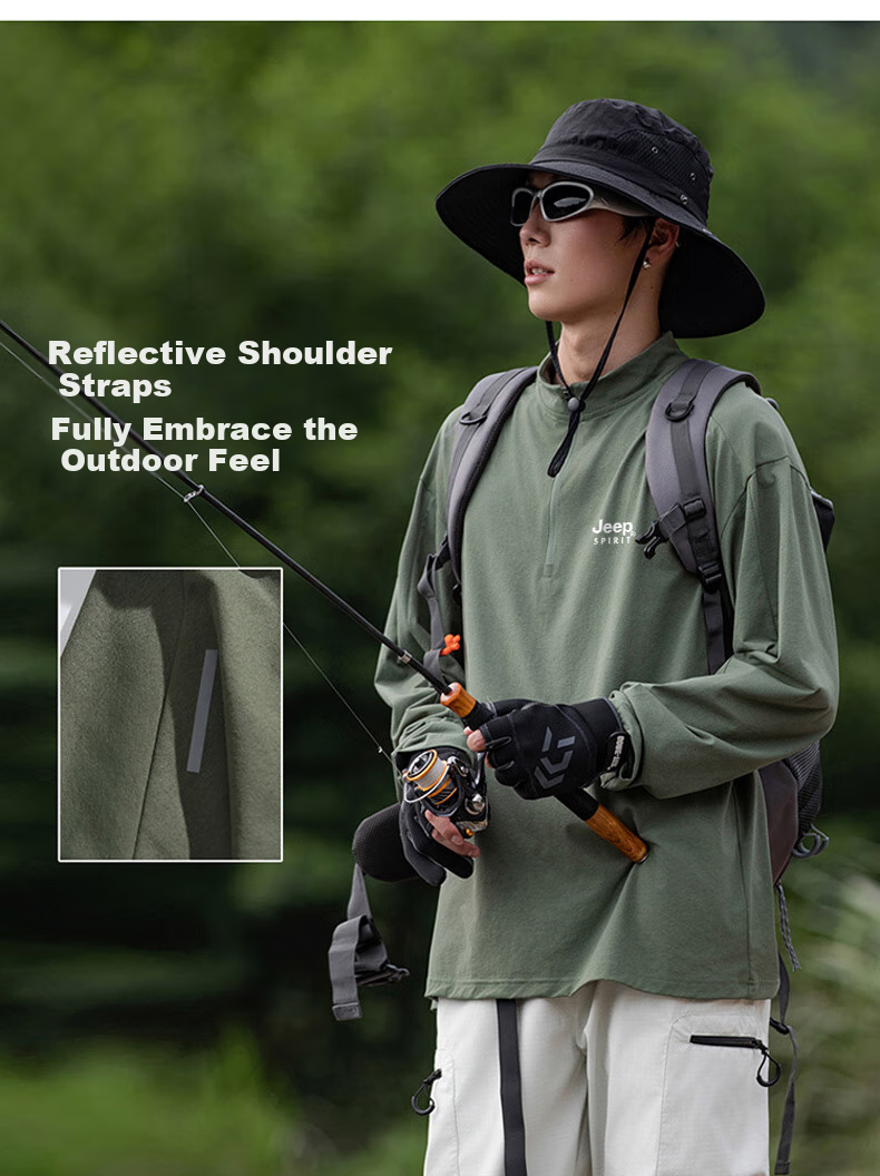 JEEP SPIRIT Men's Long Sleeve T-Shirt Spring Casual Sports Base Layer Outdoor Quick-Dry Top Cloud Gray XL 6