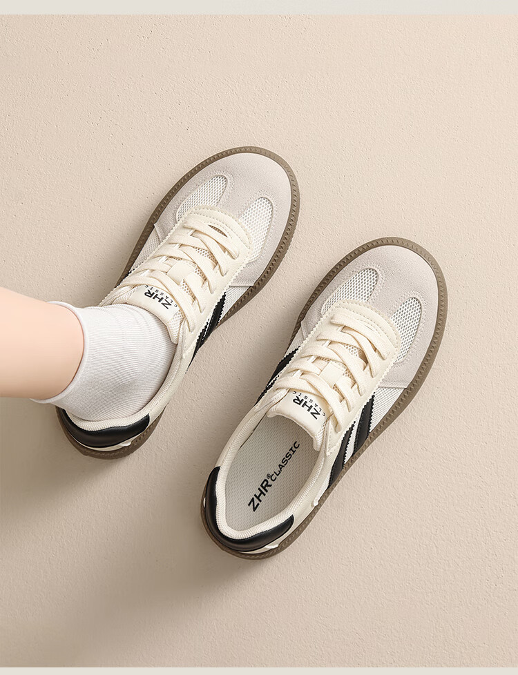 ZHR Women's Summer Training Shoes Mesh Breathable Classic Colorblock Thick Sole Sports Sneakers KS63FE Beige Black Size 38 13