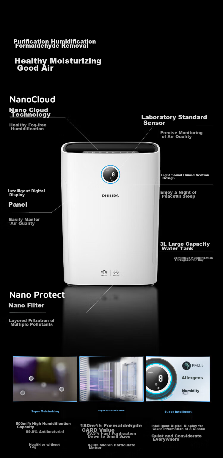 PHILIPS Air Purifier And Humidifier Combo, Removes Formaldehyde And Smoke Odors, Suitable for New Homes, Pregnant Women, Babies, Professional Home Indoor Purifier, Eliminates Pollen And Allergens AC2726 2