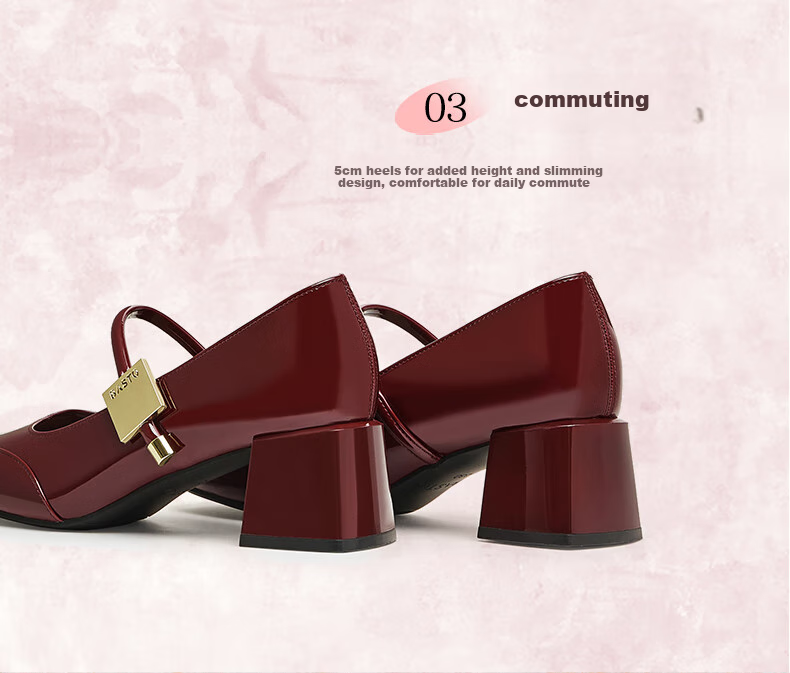 BASTO [Qiao Xin Same Style] Monet Garden 26 Autumn Beautiful Red Mary Jane Shoes, Women's Flats, Wedding Shoes 22