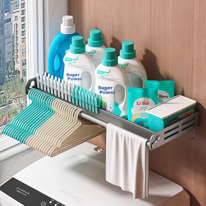 Huxiansen Balcony Laundry Rack, No Drilling Required, Wall-Mounted Bedroom Detergent Storage Shelf, Laundry Basin Organizer 1