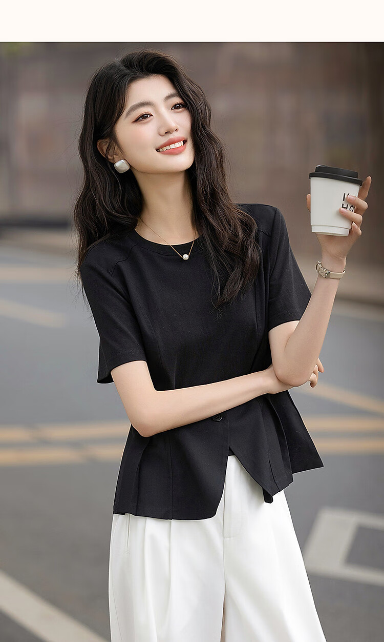 Demana [220G Sorona] Summer Elegant Ruffle Splice Short Sleeve Shirt Women's Top 12