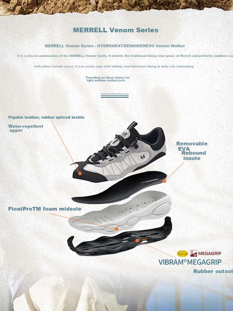 Merrell Venom Trail NEXT GEN Outdoor Non-Slip Shock-Absorbing Couple's Hiking Boots, Black Khaki MT6325-01 2