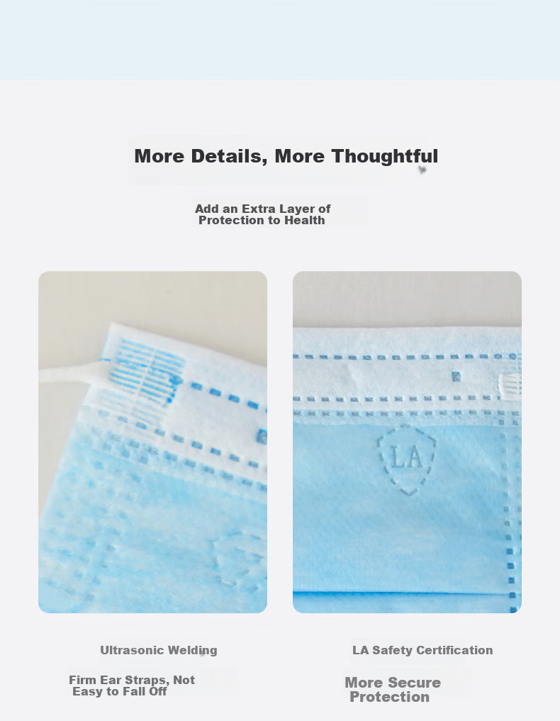 GuanHua E1103 Disposable Protective Masks, 1 Box of 50, Blue, Comfortable Breathable Three-Layer Protection, Filtration Efficiency Greater Than 95%, Adult Protective Masks 8