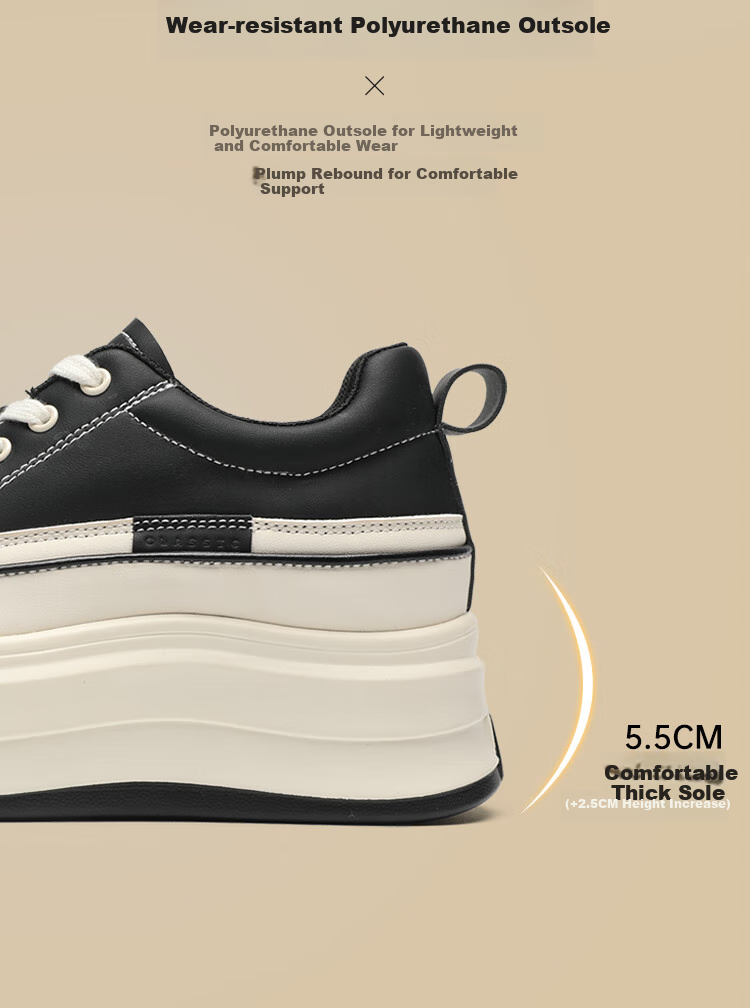 ZHR Women's Platform Shoes with Thick Soles And Hidden Heel Lift, Versatile Casual White Sneakers for Commuting, G737 Beige And Black, Size 38 6