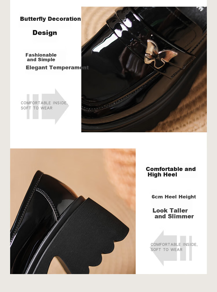 DAPHNE Thick-Soled Loafers for Women, Versatile And Fashionable Shoes, JK Academy Style Black British-Style Leather Shoes for Women, Black, Size 35 7