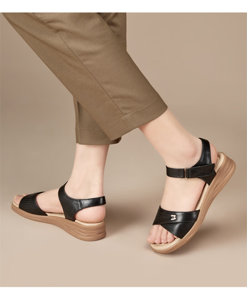 Eierkang Women's Summer Hollow Wedge Mary Jane Sandals Single Strap Middle-aged and Elderly Mom Shoes 49795W Off-white 38 4