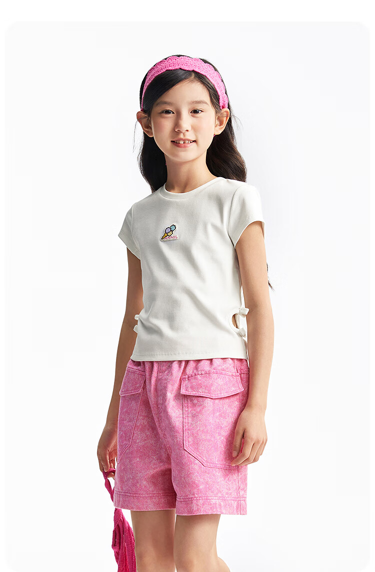 Annil Girls' Round Neck Short-Sleeve T-Shirt, 2025 Summer New Casual Elastic Slim-Fit Cute Fashionable Stretchy Top 8