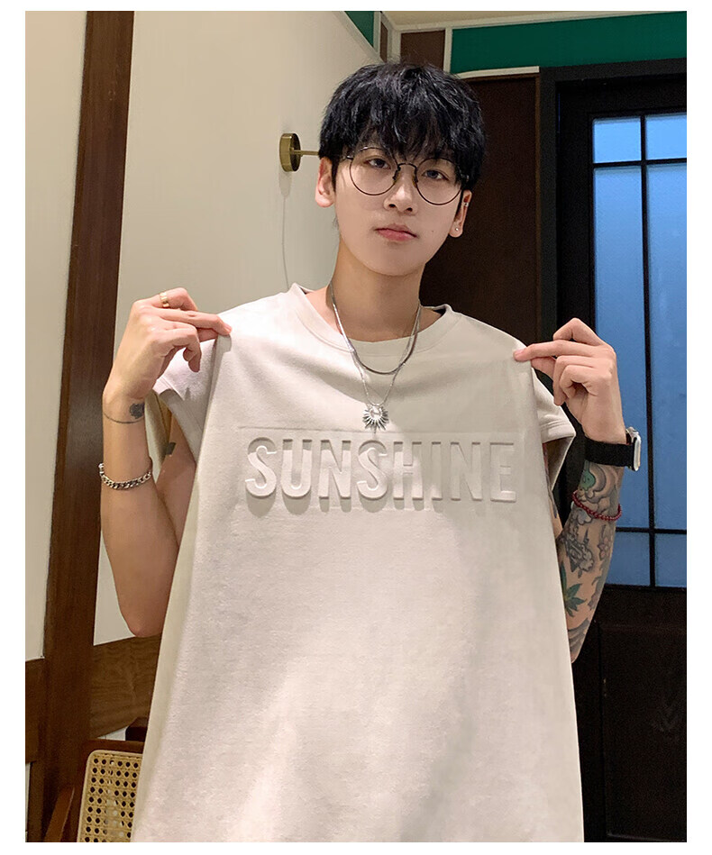 Zofili Men's Summer Letter Steel Stamp Loose Casual Versatile Sleeveless T-Shirt Youth Trendy Sports Vest Tank Top 15