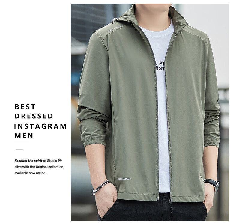 Romon Men's Sunscreen Jacket Summer Ice Silk Quick-Dry Lightweight Breathable Casual Outdoor UV Protection Coat 5368 Green Gray 5XL 14