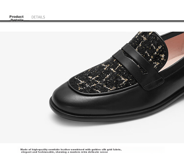 Le Saunda Lai Fu Family 2026 Spring And Summer Vintage Chanel-Style Slip-On Loafers for Women 19002, Black BKL, Size 34 3