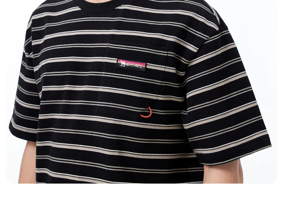 CAMEL 100% Cotton Outdoor T-Shirt Women Spring Summer Breathable Loose Fit Stretchy Striped Short Sleeve Top Men V010 8
