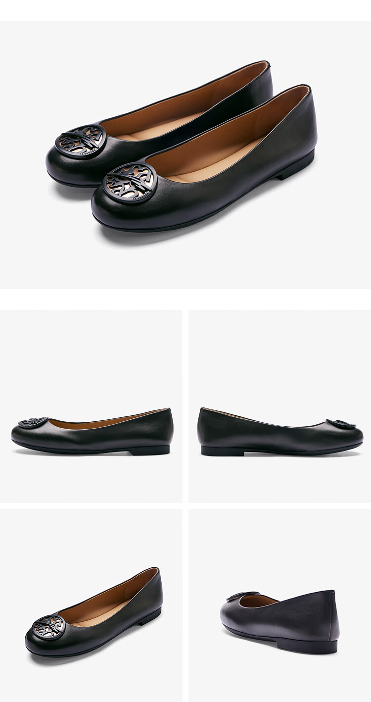 Le Saunda Spring/summer 2026 Lambskin Fashionable Comfortable Commuter Flat Shoes for Women 6M00808, Mica Black BKK, Size 36 17