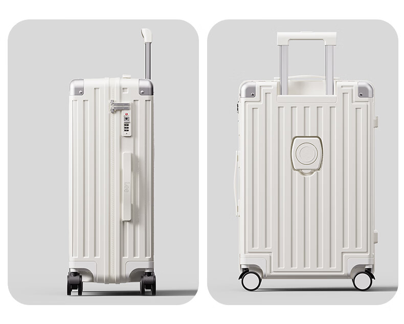 Lee High-Quality Suitcase with Cup Holder, Multifunctional Luggage, Travel Case, Student Password Lock Suitcase, Gray with Brown, 26 Inches 16