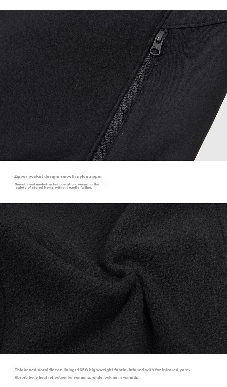 TECTOP Soft Shell Jacket, Fashionable Windproof Breathable Wear-Resistant Coat, Hooded Sports Windbreaker, Cloud Ink Black, M 19