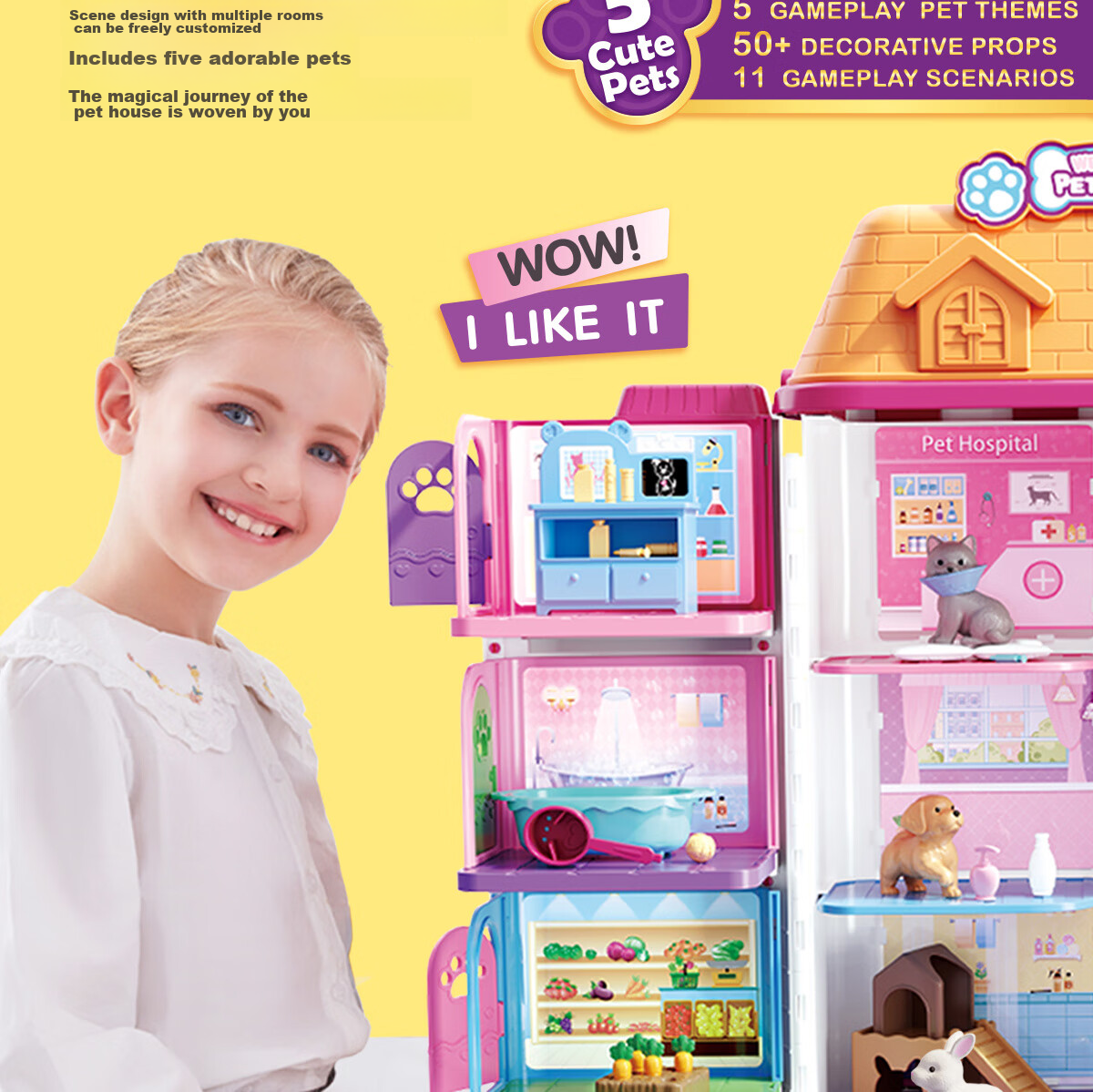 Anlili Children's Toy, Girl's Gift, Pretend Play Pet Life Villa House, Birthday Present 5
