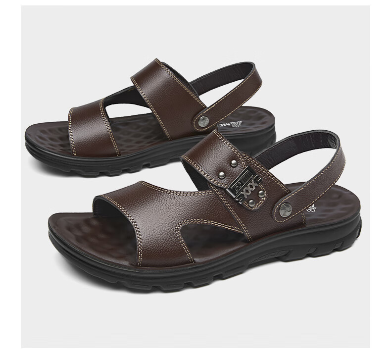 MEXICAN Men's First Layer Cowhide Sandals Beach Slip-On Hollow Out Shoes Black Size 44 27