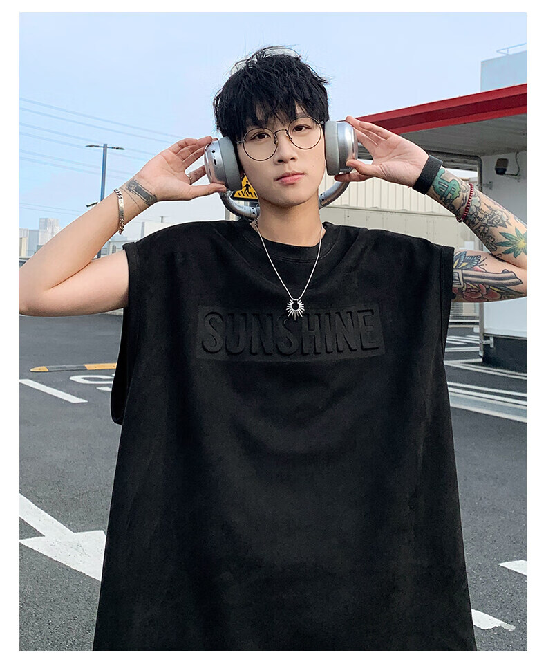 Zofili Men's Summer Letter Steel Stamp Loose Casual Versatile Sleeveless T-Shirt Youth Trendy Sports Vest Tank Top 10