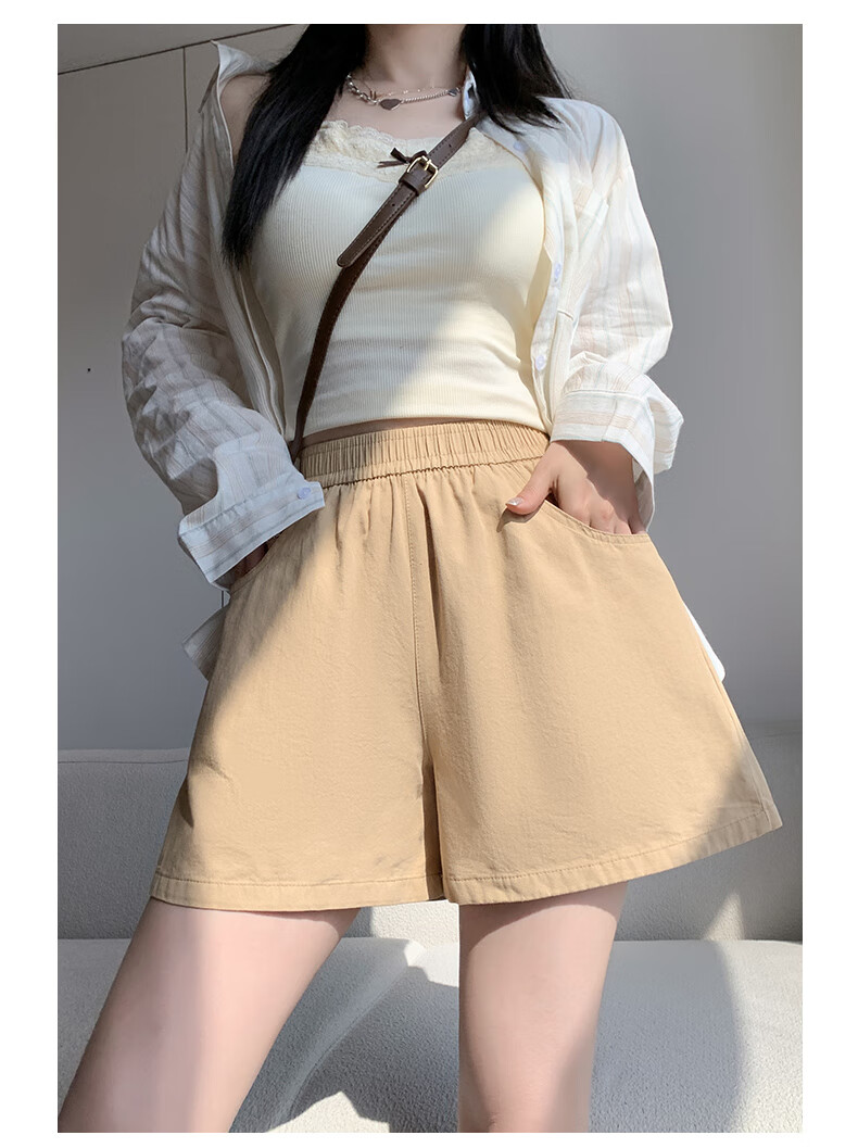 BOPRUIEY Women's Pure Cotton Shorts, Summer High-Waist Casual Wide-Leg Mid-Length Shorts, Cargo Sports Three-Quarter Shorts 16