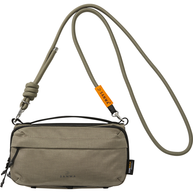 SANWA Shoulder Crossbody Bag for Women, Phone Pouch for Men, Business Dual-Phone Bag, Cordura Wear-Resistant Outdoor Small Bag, Horizontal Style in Tea Gray-Gree